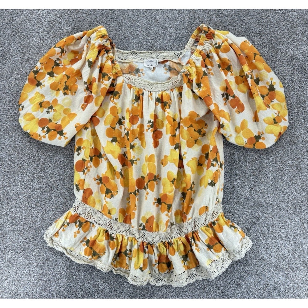 Artelier Nicole Miller Top Womens M Orange Linen Blend Peasant Cottage Bloomcore